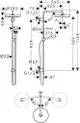 AXOR Showerpipe mit runder Kopfbrause, Wandmontage, entnehmbarer Handbrause und verstellbaren Halterungen. Technische Zeichnung mit Maßen und Anschlussdetails.